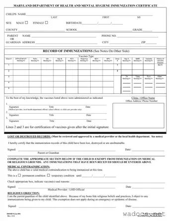 Blank Immunization Washington State Form