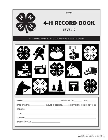 Blank Washington 4 H Record Book Form