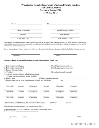 Blank Washington Af 595 Form