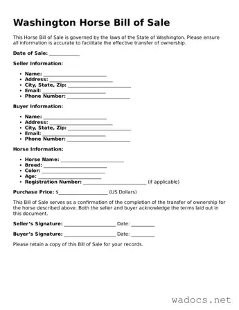 Attorney-Verified Horse Bill of Sale Template for Washington State