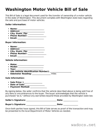 Attorney-Verified Motor Vehicle Bill of Sale Template for Washington State