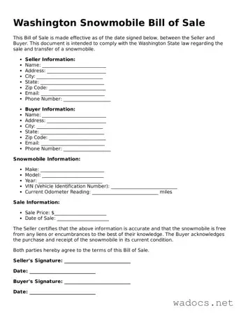 Attorney-Verified Snowmobile Bill of Sale Template for Washington State