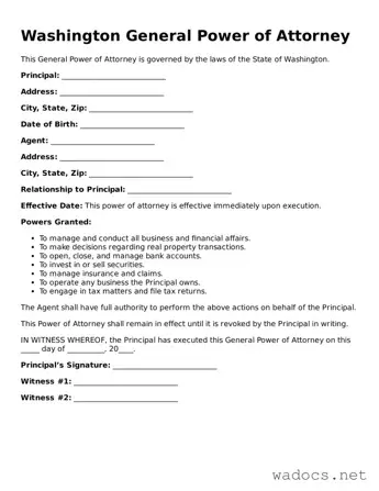 Attorney-Verified General Power of Attorney Template for Washington State