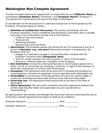 Attorney-Verified Non-compete Agreement Template for Washington State