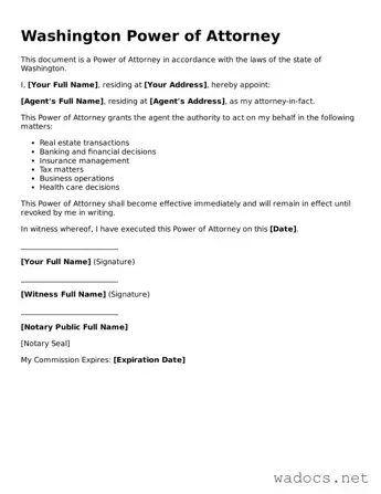 Attorney-Verified Power of Attorney Template for Washington State
