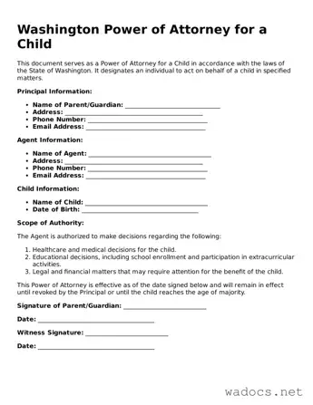 Attorney-Verified Power of Attorney for a Child Template for Washington State