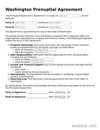 Attorney-Verified Prenuptial Agreement Template for Washington State