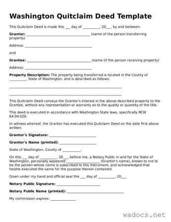 Attorney-Verified Quitclaim Deed Template for Washington State