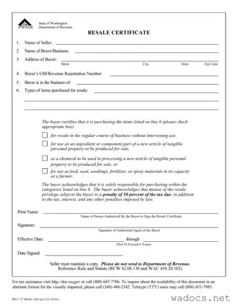 Blank Washington Resale Certificate Form