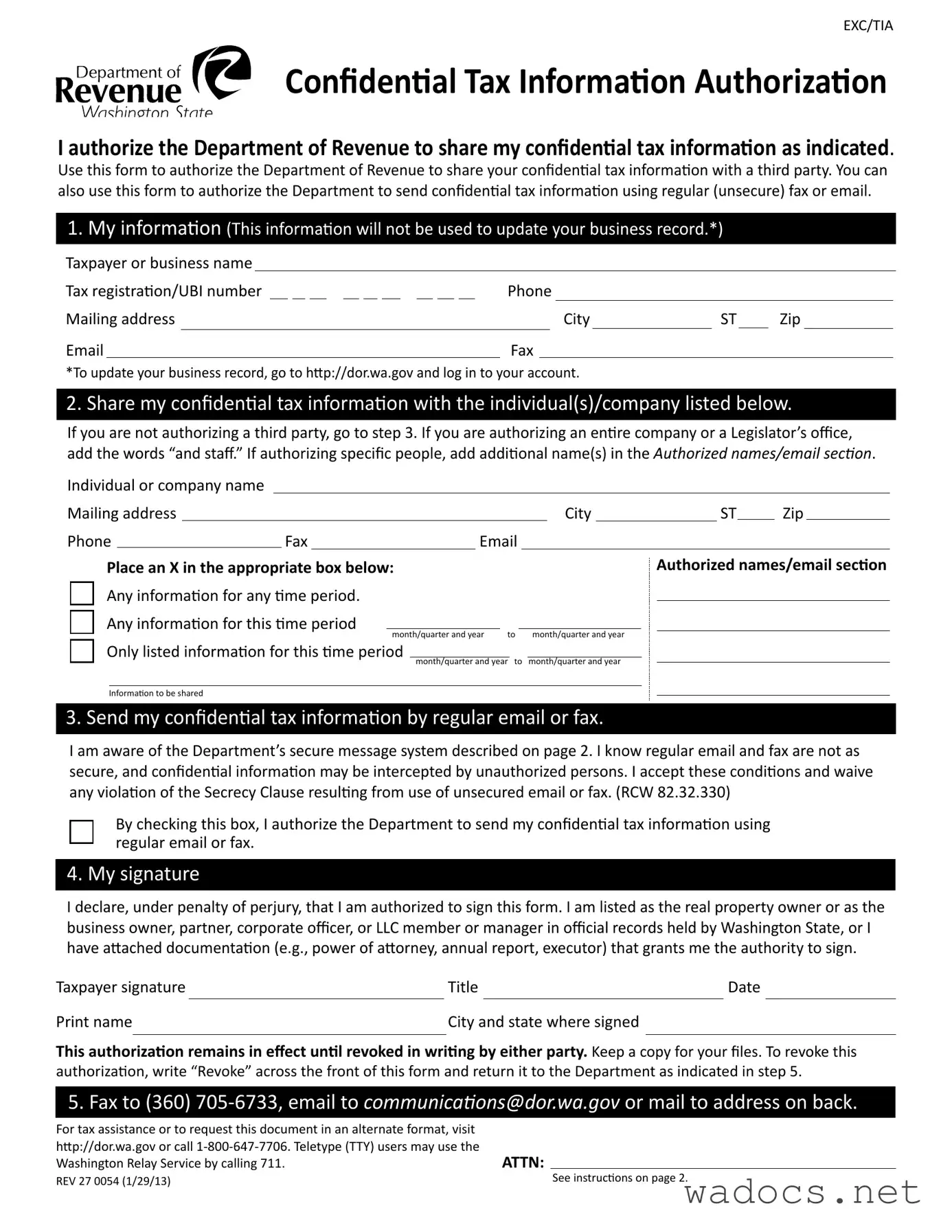 Blank Washington 27 0054 Form