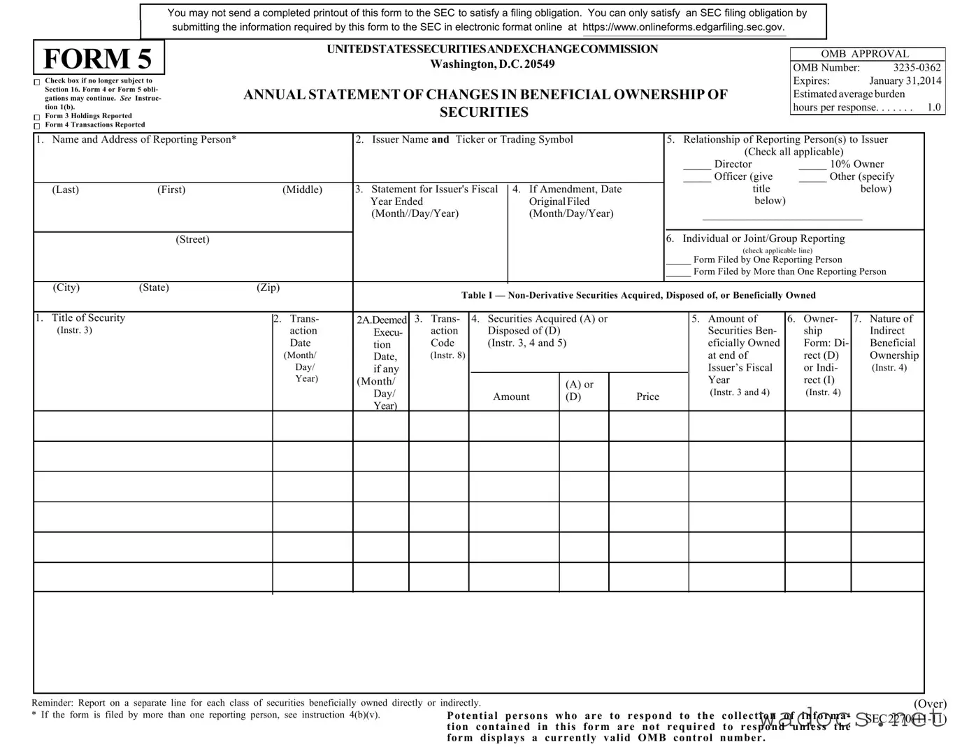 Blank Washington 5 Form