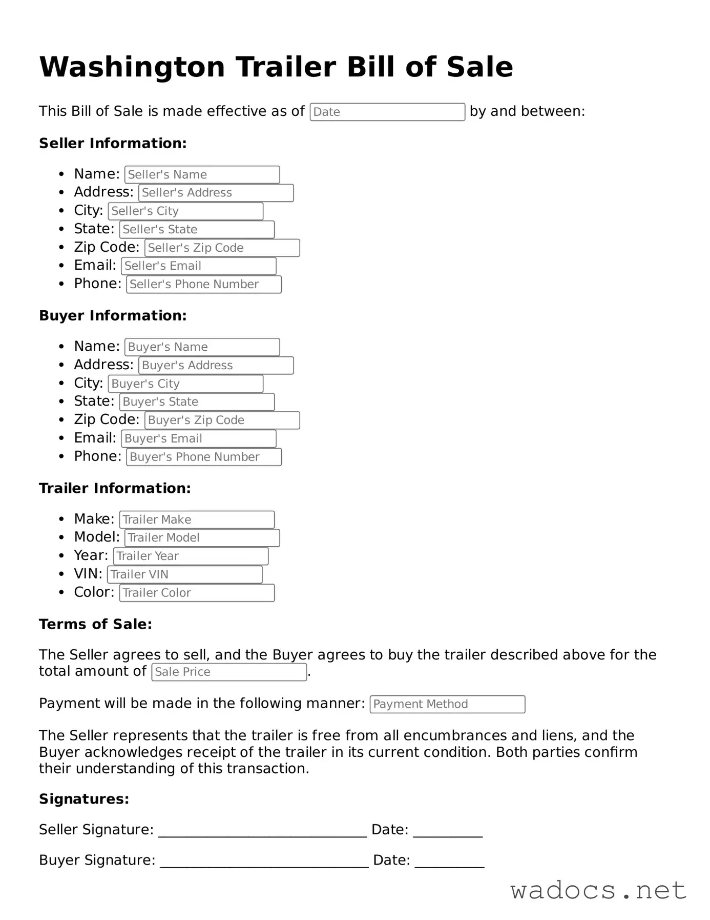 Attorney-Verified Trailer Bill of Sale Template for Washington State
