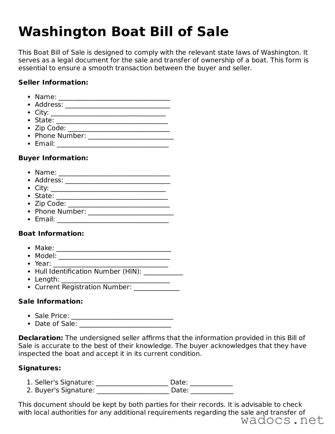 Attorney-Verified Boat Bill of Sale Template for Washington State