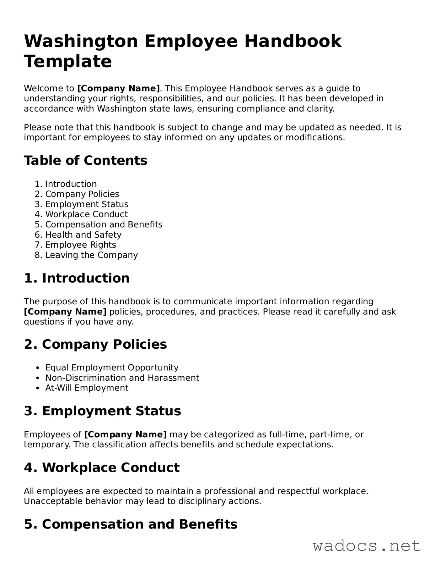 Attorney-Verified Employee Handbook Template for Washington State
