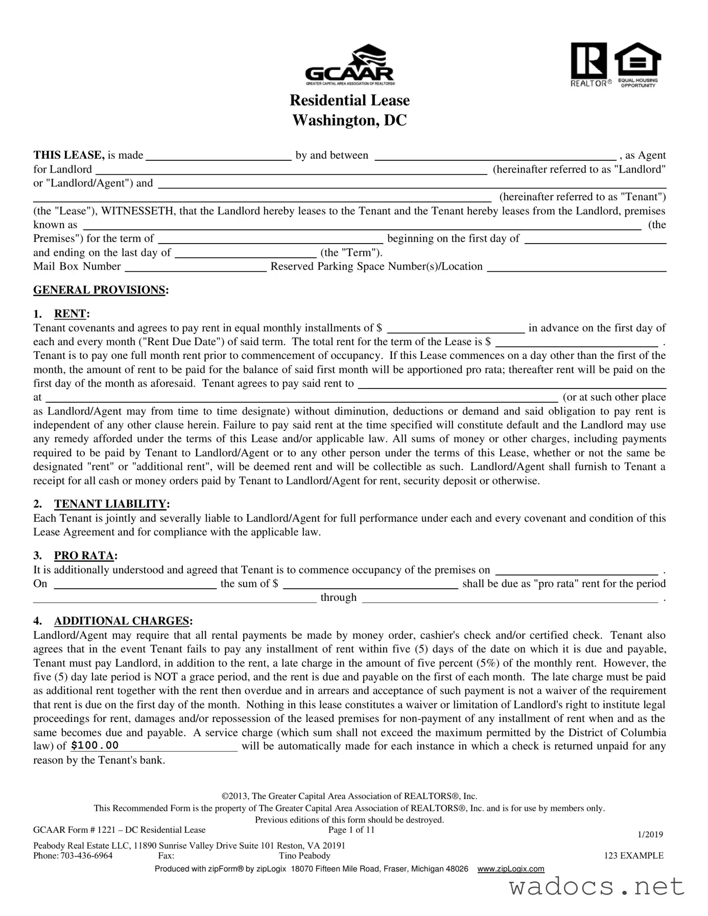 Blank Washington Dc Residential Lease Agreement Form