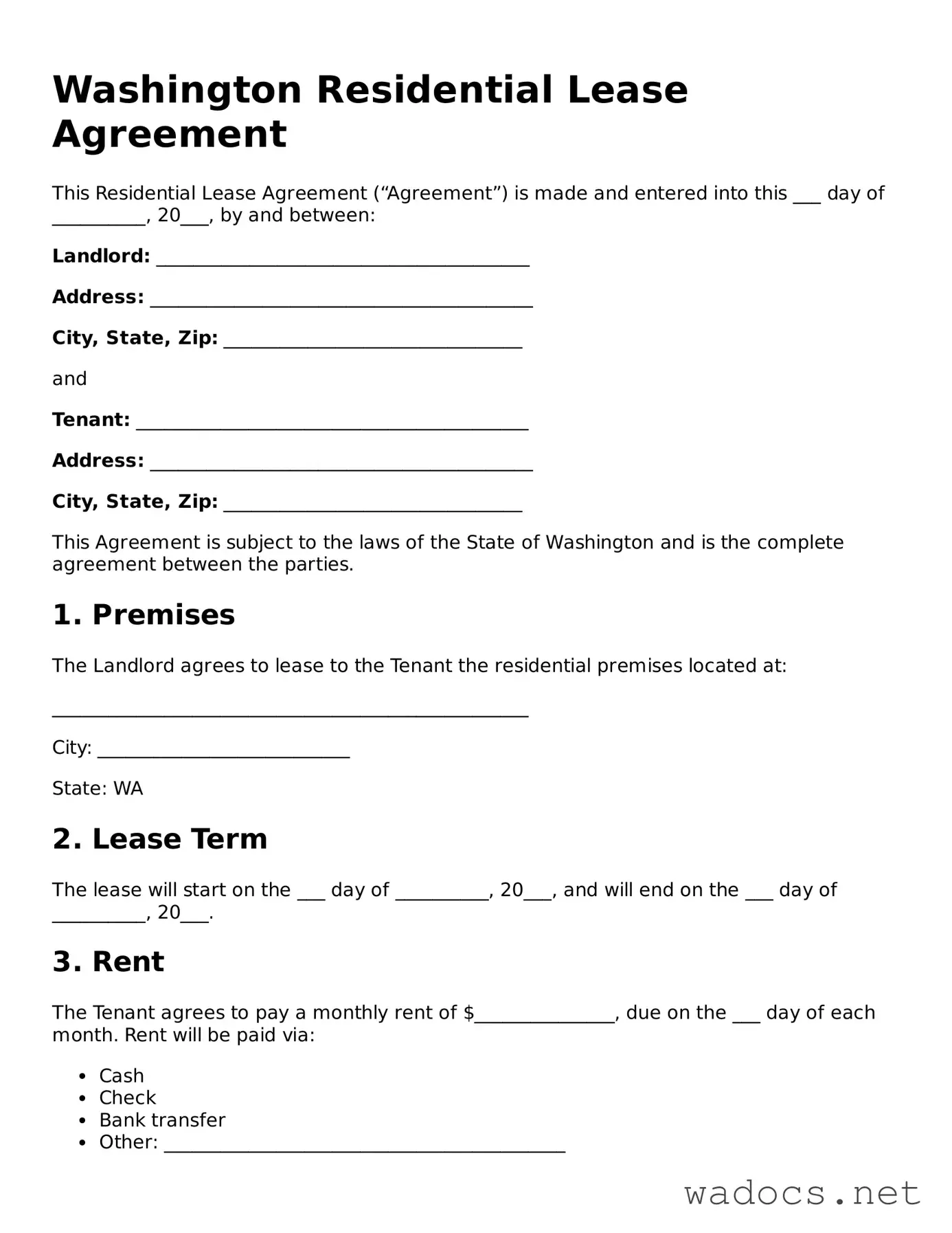 Attorney-Verified Residential Lease Agreement Template for Washington State