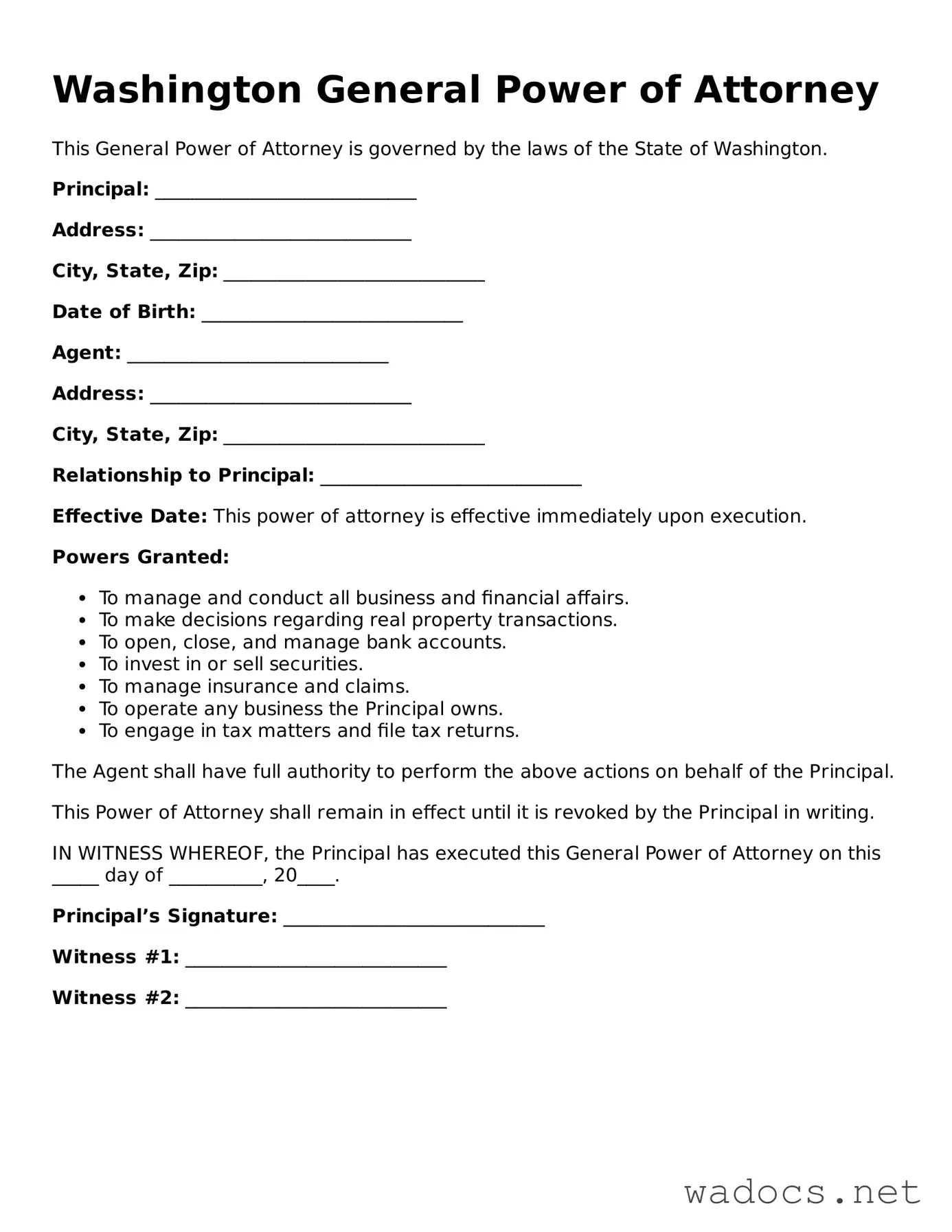 Attorney-Verified General Power of Attorney Template for Washington State