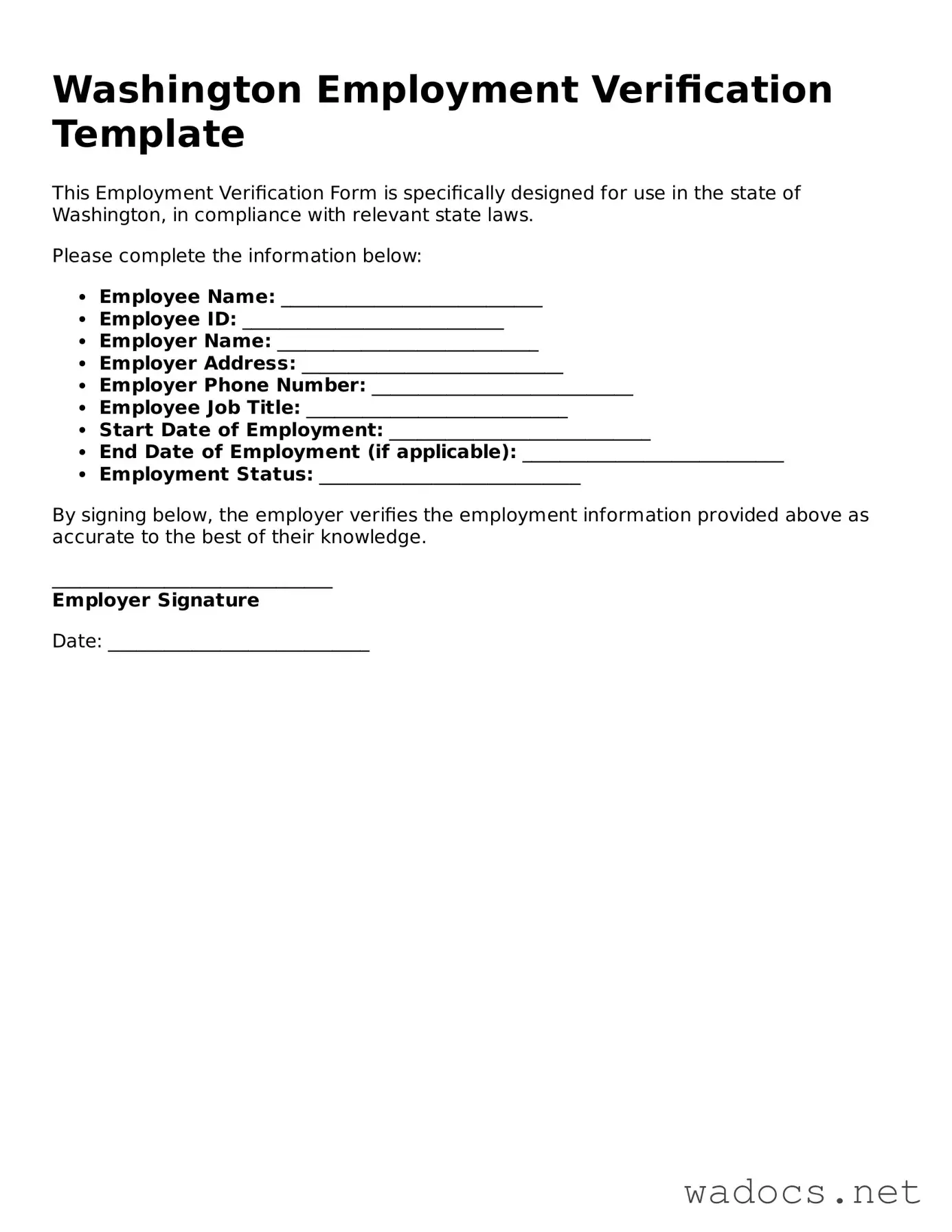 Attorney-Verified Employment Verification Template for Washington State