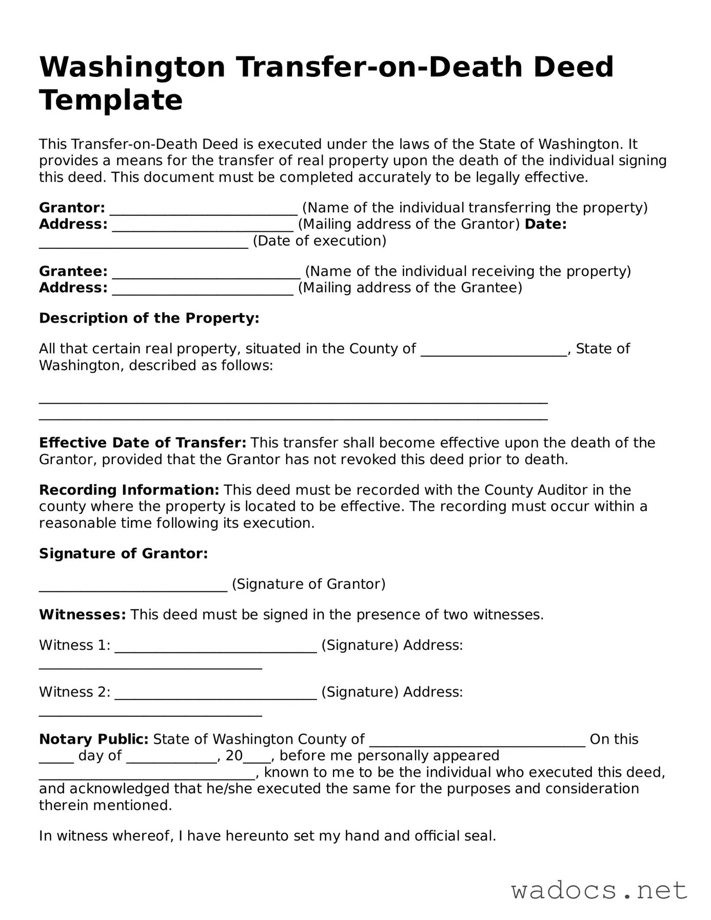 Attorney-Verified Transfer-on-Death Deed Template for Washington State