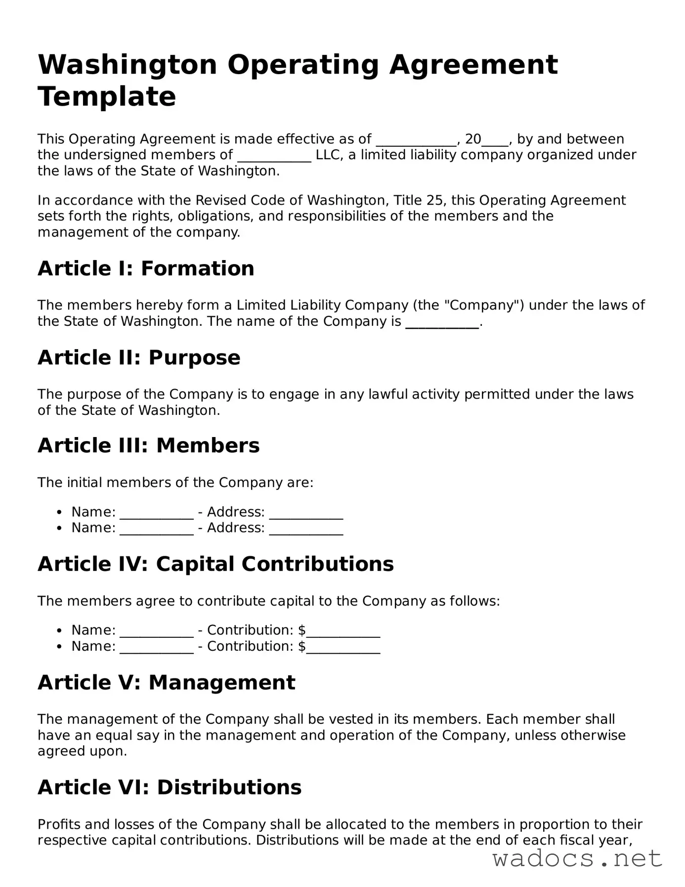 Attorney-Verified Operating Agreement Template for Washington State