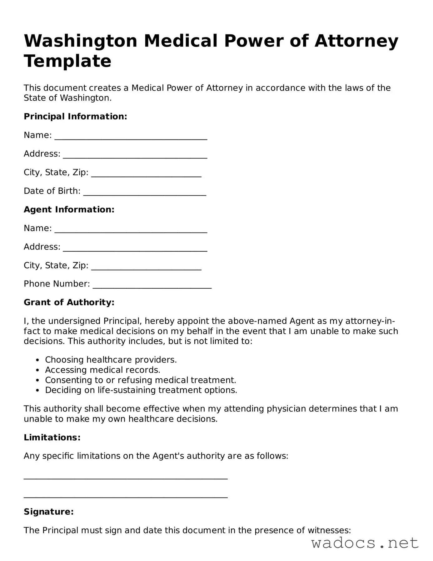 Attorney-Verified Medical Power of Attorney Template for Washington State
