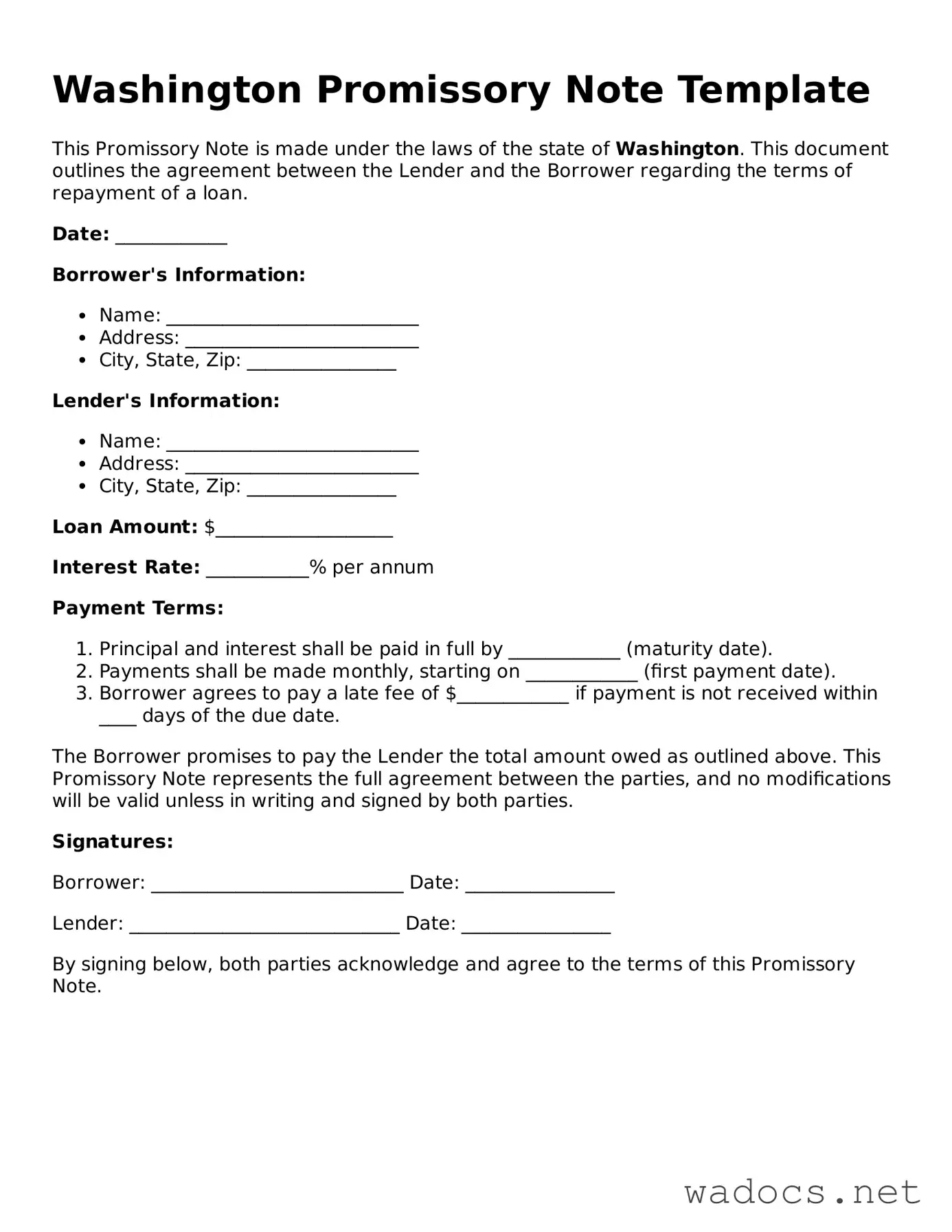 Attorney-Verified Promissory Note Template for Washington State