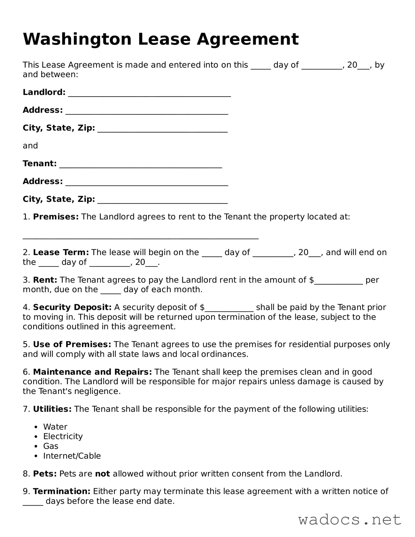 Attorney-Verified Lease Agreement Template for Washington State