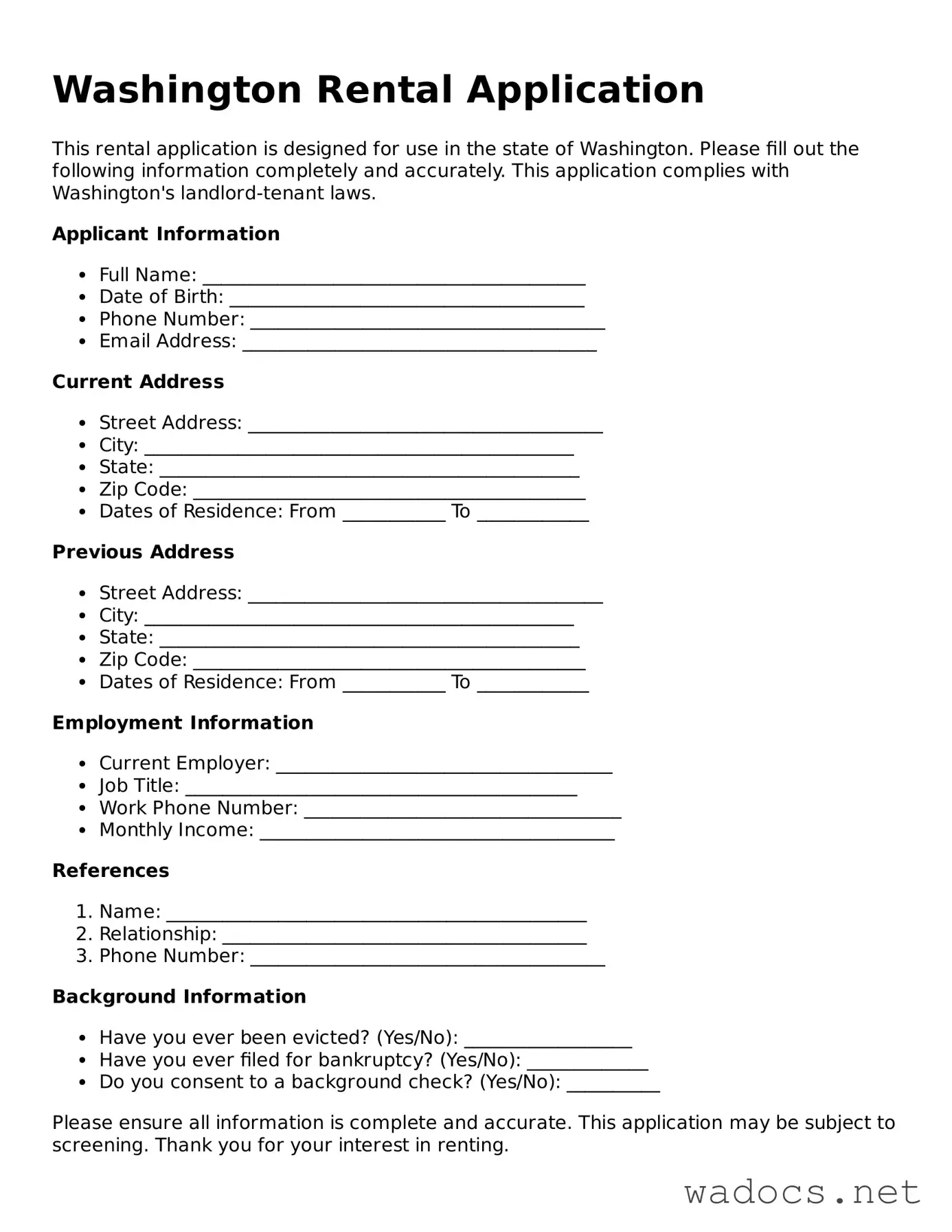 Attorney-Verified Rental Application Template for Washington State