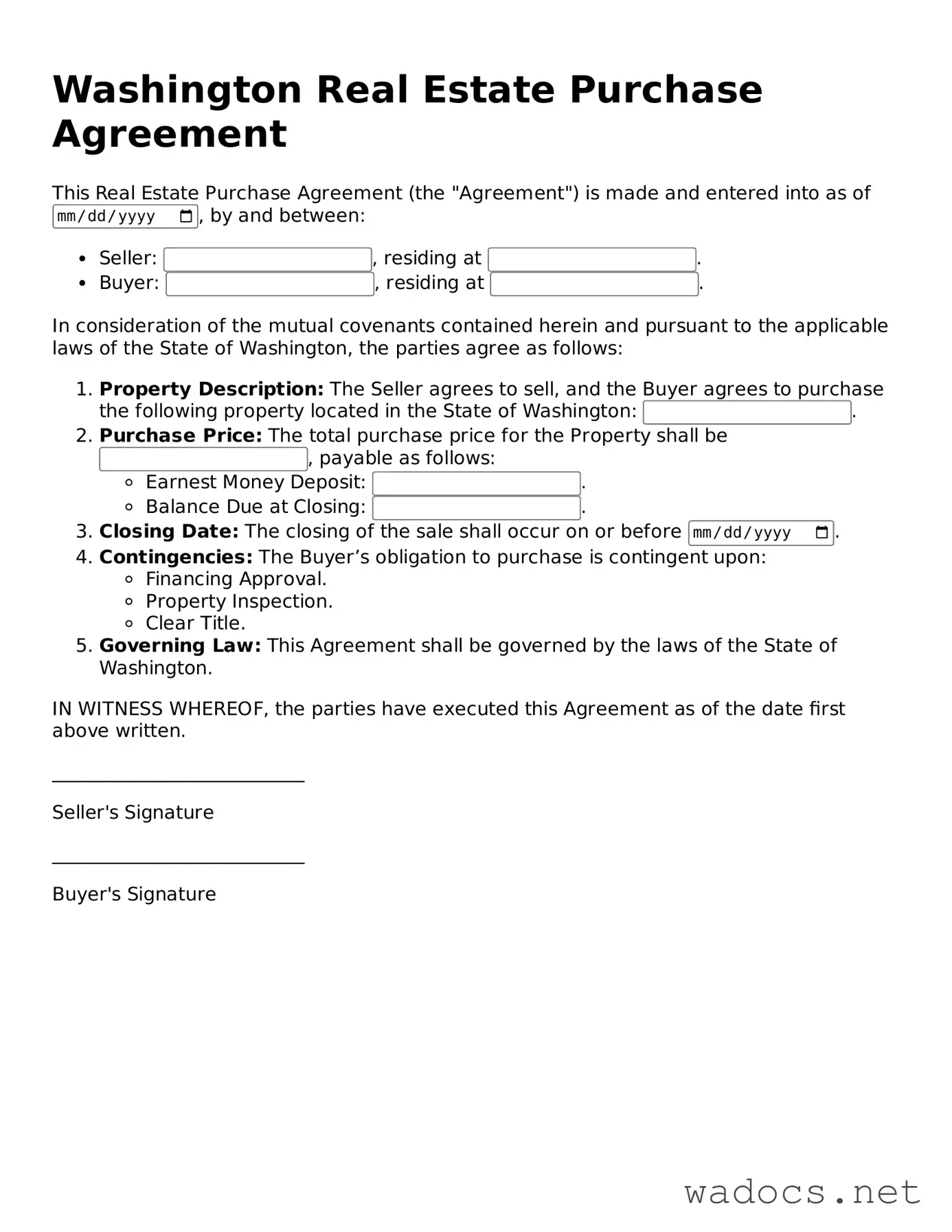 Attorney-Verified Real Estate Purchase Agreement Template for Washington State