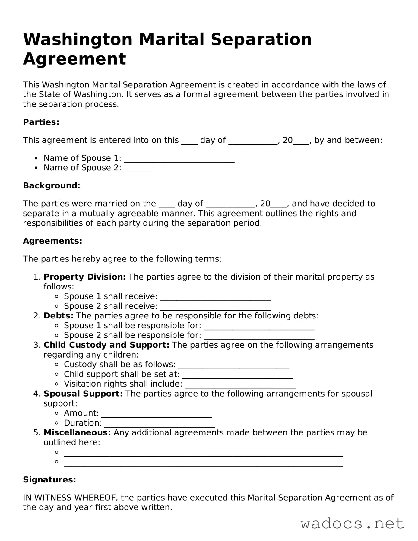 Attorney-Verified Marital Separation Agreement Template for Washington State