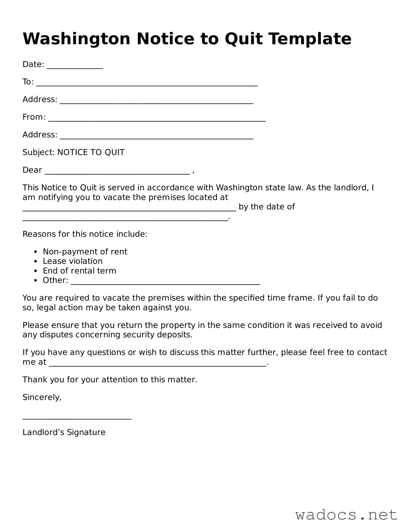 Attorney-Verified Notice to Quit Template for Washington State