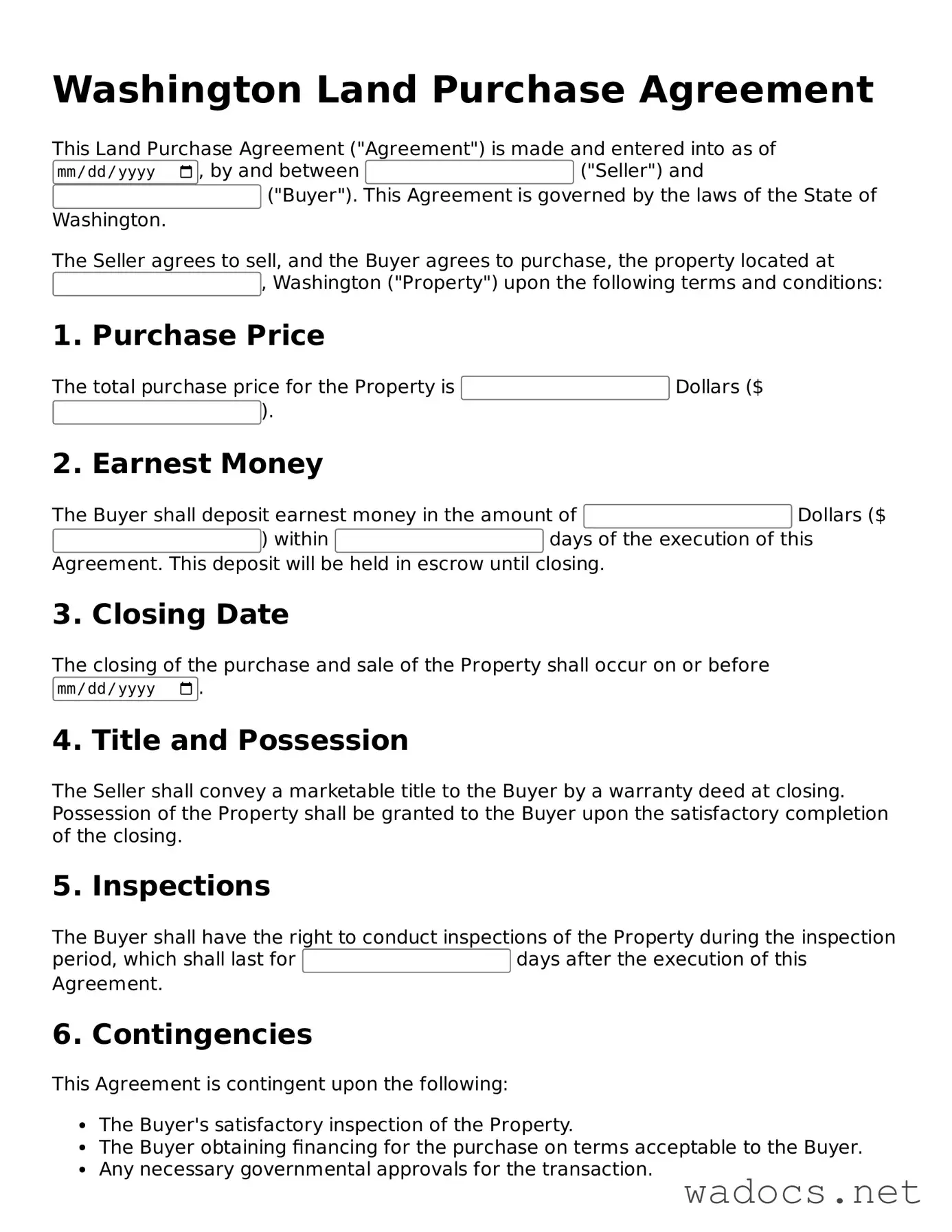 Attorney-Verified Land Purchase Agreement Template for Washington State
